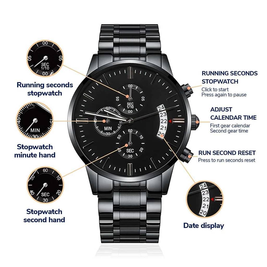 Engraved black watch specifications
