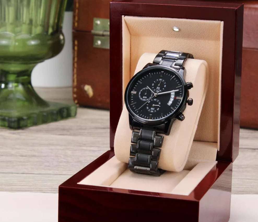 An engraved watch with an Irish blessing in a luxury box.